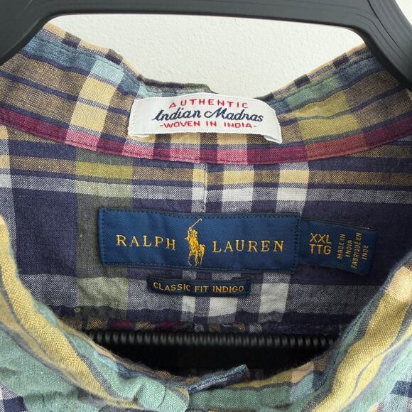 Ralph Lauren Shirt Mens XXL Authentic Indian Madras Plaid Classic Fit Indigo - Picture 8 of 11